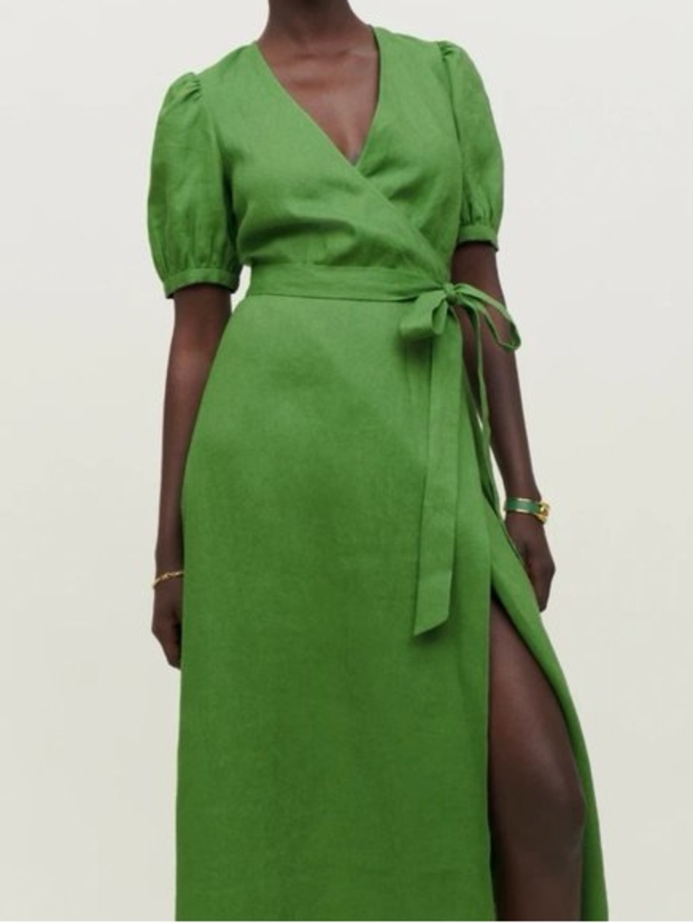 Reformation Weiss Linen Wrap Midi Dress